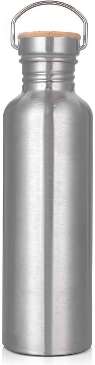 GELLDG RVS waterfles - 1 liter RVS waterfles - Niet-geïsoleerd - Enkelwandig - Lekvrij - Metalen fles - Geschikt voor het drinken van bruisend water in de buitenlucht, sport, school en fitness.