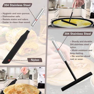 Rateau 19,5 cm, set pannenkoeken en spatel, deegdispenser van roestvrij staal 304 in T-vorm voor thuiskeuken, bakgereedschap, met olieborstel, zelfklevende haak