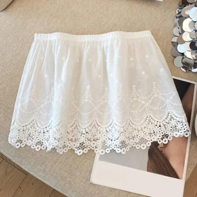 Jupe-culotte en dentelle florale brodée Style coréen Anti-éblouissement Dentelle Jupe courte de sécurité Y2K Taille haute Jupon doublé de dentelle M beige