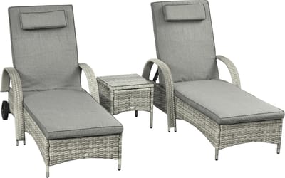 Outsunny - Ligstoel Set - 3-delig - Polyrattan en Metaal - Grijs