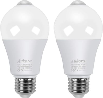 Aukora Bewegingssensor gloeilampen, 12W (100 Watt equivalent) E26 bewegingsgeactiveerde schemering tot dageraad beveiligingslamp buiten/binnen voor voordeur veranda garage kelder gang kast (koud wit 2