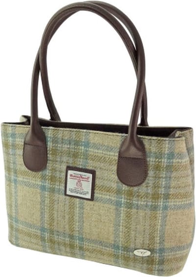 Schoudertas Cassley Beige Stewart en zacht Groen - Klassiek - Harris Tweed - Glen Appin of Scotland