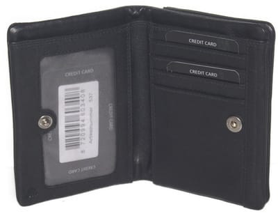 Oi zwarte leren damesportemonnee zeer soepel / platte damesbeurs met rits voor kleingeld soft leder / compact dames portemonneetje / RFID safe / zwart leer / 537