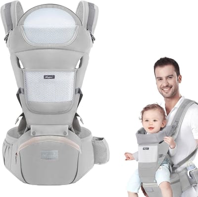 Baby Draagzak - Heupdrager Kinderen - Comfortabel Dragen - 9-in-1 Multifunctioneel - 3-36 Maanden - Grijs
