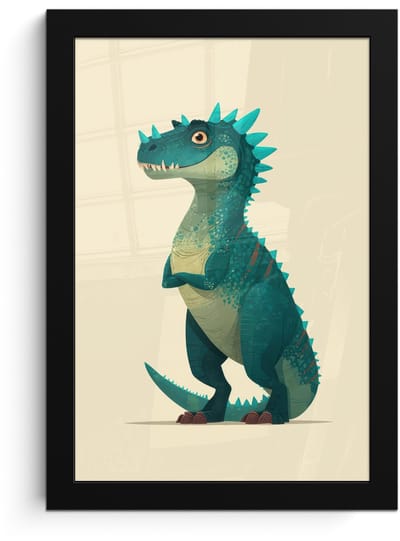 Poster in lijst - Fotolijst 20x30 cm - Posters - Dinosaurus - Turquoise - Stekels - Posterlijst zwart - Decoratie - Wanddecoratie woonkamer - Muurdecoratie slaapkamer