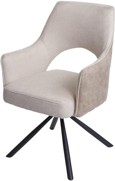 Eetkamerstoel MCW-K30, keukenstoel, fauteuil, draaibare autostand, stof/textiel MVG ~ crème