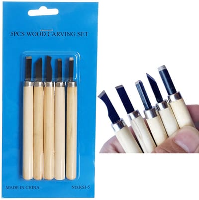 Vt products - Houtsnijwerkgereedschapsset - 5 Stuks Snijmessen - Perfect voor Houtbewerking - Geschikt voor Halloween - Ideaal voor Sculpturen - Voor