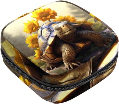 Maandverband Opbergtas - Menstruatiecup Zakje - Persoonlijke Hygiëne - Privacy Beschermend - 12x17x17 cm - Zonnebloem Schildpad
