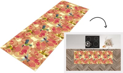 Keukenloper - Loper keuken - Vogel - Bloemen - Patronen - Kolibrie - 150x50 cm - Keukenloper vinyl