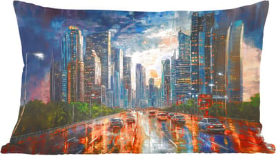Sierkussens - Kussentjes Woonkamer - 60x40 cm - Auto - Skyline - Zon - Blauw