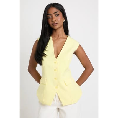 boohoo Dames Gilet Met V-hals En Zakdetail | Citroen | Maat: 36