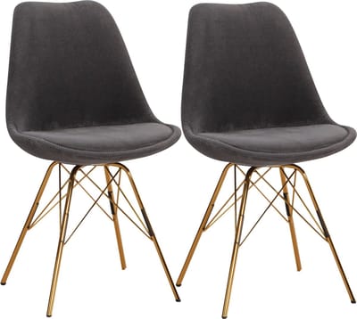 eetkamerstoel set van 2 Cara stof antraciet keukenstoel met gouden poten, corduroy kuipstoel Scandinavisch design, gestoffeerde stoel met stoffen bekleding, stoel gestoffeerd