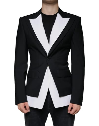 Contrast Trim Blazer Zwart en Wit Jkt4073