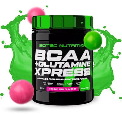 Scitec Nutrition® - BCAA + Glutamine Xpress (300 gram - Bubble Gum) - Bubblegum - 25 doseringen - aminozuren - aminozuur - bcaa - l-isoleucine - l-leucine - l-valine - poeder