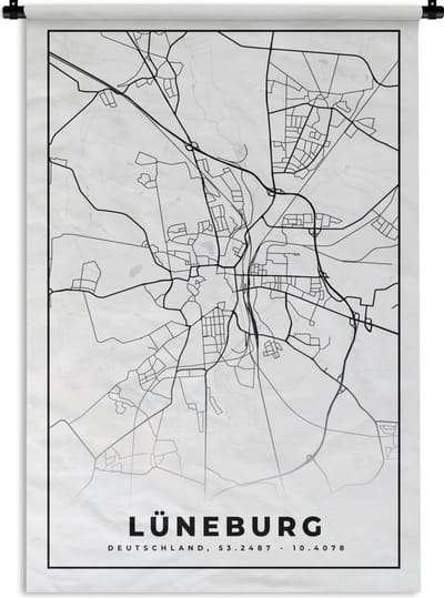 Wandkleed - Wanddoek - Plattegrond - Kaart - Lüneburg - Stadskaart - 120x180 cm - Wandtapijt