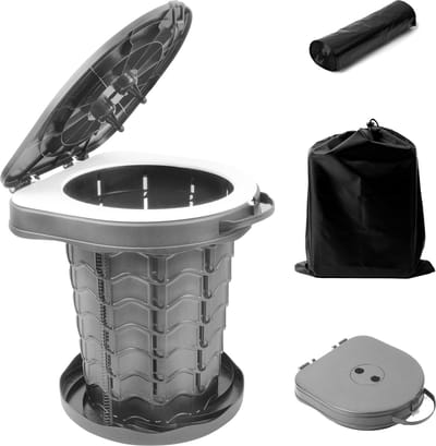 Soontrans - Draagbaar Toilet - Camping Toilet met Deksel - Toiletemmer Rond - Campingtoilet Ideaal voor Kamperen, Festivals & Outdoor - Grijs
