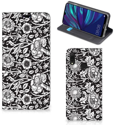 Huawei Y7 hoesje Y7 Pro (2019) Smart Cover Black Flowers