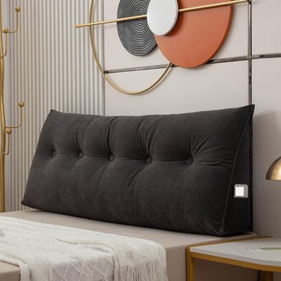 Hoofdbord Kussen - Wigkussen Leeskussen - Ontspannen in Bed - Zijvak Opbergvak - 150 x 50 x 20 cm - Zwart