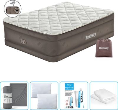 Bestway luchtbed - 2-Persoons - 152 x 203 x 51 cm - Bruin - Inclusief pomp - Hoeslaken - Kussen - Kussenbeschermer en Reparatieset