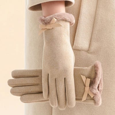 Gants d'hiver épais en peluche pour femmes Mode Chaud Suede Cachemire d'imitation Extérieur Guantes Dame Écran tactile Mitaines de conduite 25x13 cm beige