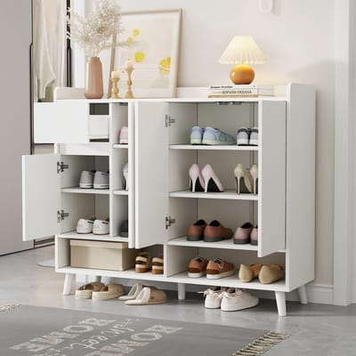 Moderne dressoir - schoenenkast 120x35x99 cm - grote opbergruimte - 1 lade - met verstelbare planken - wit