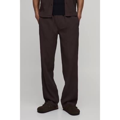 Relaxed Fit Broek Met Onregelmatige Plooitextuur | Chocolate | Size Small