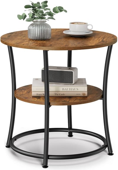 uJOY Bijzettafel - Stijlvol industrieel design - Stevige constructie - Praktische opbergruimte - Kleur bruin - Verstelbare pootjes