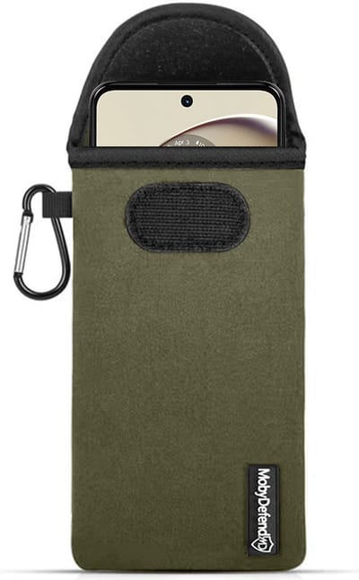 MobyDefend Hoesje - Geschikt voor Motorola Moto G14 - Neopreen Pouch Met Karabijnhaak - Insteek - Riemlus - Groen