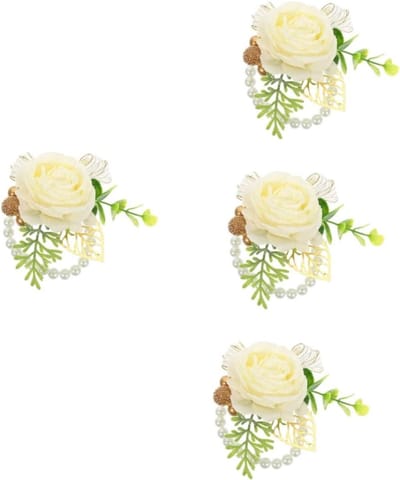 Polsbloemen Set - Bruidsdecoratie Accessoires - Feestelijke Aankleding - Elegante Kunstbloemen - 4 stuks - Wit