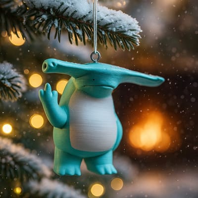 Kerstboom hanger Middelgroot Middelvinger Hamerhaai Beeldje – Grappige 3D-geprinte kerst decoratie
