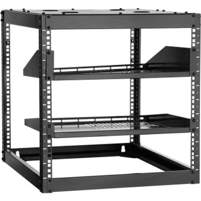 VEVOR 10U open frame netwerkrack, 585 mm diep, wandmontage of staande serverrack, 4-paals constructie, met geventileerde planken en bevestigingsmateriaal, voor alle netwerk-, IT- en AV-apparatuur