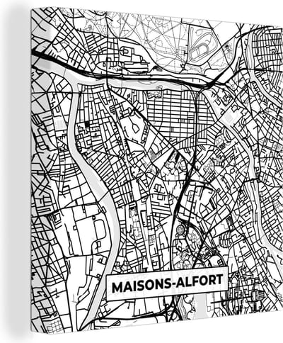 Canvas Schilderij Stadskaart - Frankrijk - Maisons-Alfort - Kaart - Plattegrond - Zwart wit - 20x20 cm - Wanddecoratie