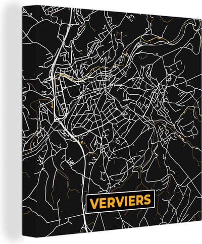Canvas Schilderij Verviers - Stadskaart - Goud - Plattegrond - Kaart - 20x20 cm - Wanddecoratie