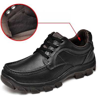 Werkschoenen Heren Herfst en Winter Outdoor Casual Schoenen Echt Leer Elevator Platform Rundleer Slijtvast Grote Hoofdhuid Schoenen 44 black