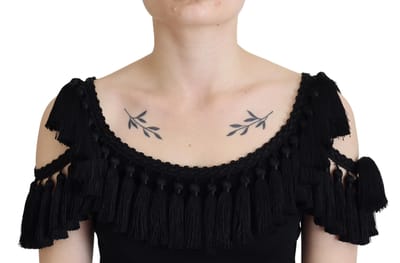 Dolce & Gabbana Zwarte Tanktop Dames Met Franjes Katoenen Damesblouse