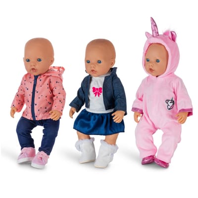Isa's Friends® - Poppenkleding - Setje 3 outfits - Poppenkleertjes 43 cm - Kleertjes geschikt voor Baby Born - Geschenkverpakking - Kleertjes voor Baby Pop