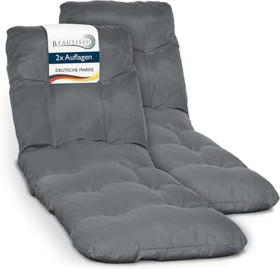 Beautissu Flair RL 2x – Ligbedkussen Tuinkussen Ligstoel – Zonnebed Kussen voor Tuin Meubelen 190x60x8 cm Antraciet