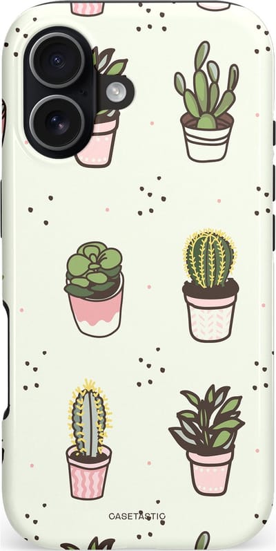 Casetastic hoesje geschikt voor Apple iPhone 17 - MagSafe - Dubbellaagse bescherming - Familie Cactus - Fashion Case - Wit Zilver Taupe