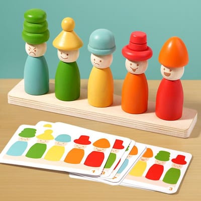 Jouets Montessori en Bois de Tri de Couleurs Motricité Fine Jeu d'Empilage Visage Créatif à Assembler Jouets d'Apprentissage Précoce Pour Enfants