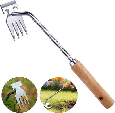 Onkruidtrekker Handmatig - 33cm - Handharkje - Wortelverwijderaar - RVS & Hout - 191 g - Tuinonderhoud - Zilver