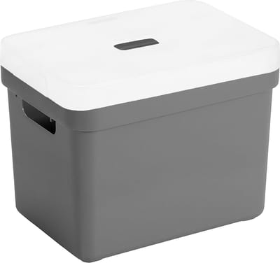 Sunware Opbergboxen met transparante deksel - 1x stuks - kastmanden - antraciet - 18 liter - kunststof - 35 x 25 x 24 cm - Opbergers