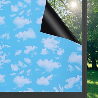 Famanu – Blauwe raamfolie, ondoorzichtig en zonwerend, UV-bestendig, zelfklevende matglasfolie voor privacybescherming, 30 x 200 cm