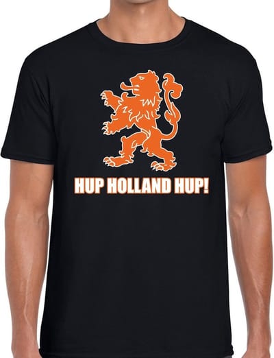 Nederland supporter t-shirt Hup Holland Hup zwart voor heren - landen kleding S