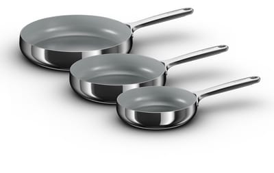 BergHOFF Home Belly Koekenpannen Set Ø 20 + 24 + 28 cm – PFAS-Vrije Antikleefpan – RVS Braadpan – Keramische Bakpan – Geschikt voor Inductie & Oven tot 230 °C – Stellar Steel
