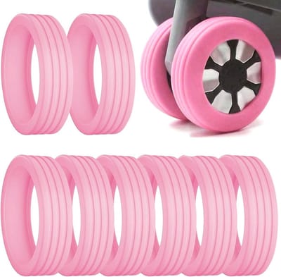 Siliconen Beschermhoezen voor Koffers - Stille Bescherming voor Handbagage met Spinner Wielen - 8 Stuks in Roze, Ideaal voor Reisaccessoires en Kofferonderdelen