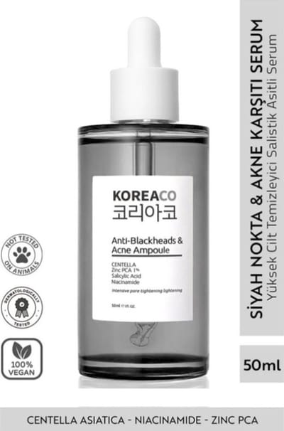 Koreaco - Anti-Blackheads & Acne Ampoule | Anti-mee-eters Acne Ampul | VEGAN | Voor alle huidtypes | 50 (ml.) | Centella | Niacinamide | Makes your skin smooth |