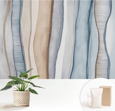 Wallfluent Behang - Abstracte strepen Vliesbehang - 152x104 cm - Blauw Behang - Voor liefhebbers van subtiele en elegante interieurdecoraties - Behang Voor de slaapkamer, woonkamer en kantoor - Wanddecoratie Abstractie