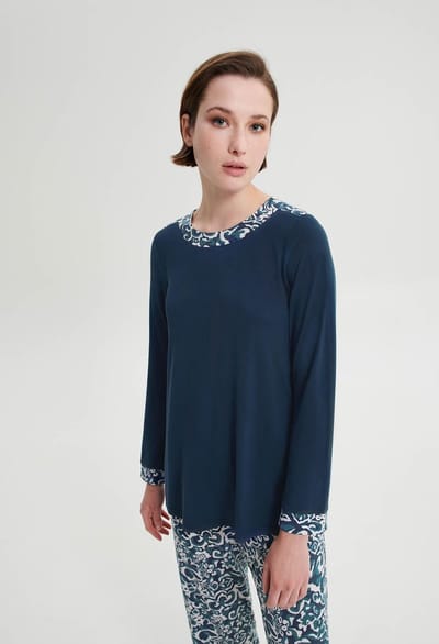 Vamp! Pyjama Dames Volwassenen Micromodal | Lange Mouw Lange Broek | Grote Maten | Blue Iberian 19062 4XL