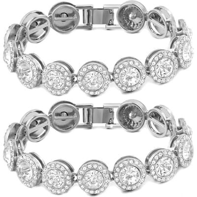Iced Out Ronde Kristal Cubaanse Ketting Tennisarmband voor Vrouwen Volledig Strass Cubaanse Schakelketting Armbanden Polsband Sieraden Cadeaus 8inch gray