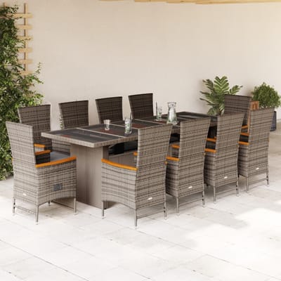 vidaXL - 11-delige - Tuinset - met - kussens - poly - rattan - grijs